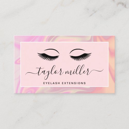 Modern elegant holographic eyelash extensions business card