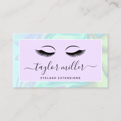 Modern elegant holographic eyelash extensions business card