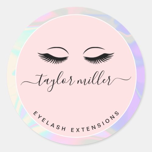 Modern elegant holographic eyelash extensions classic round sticker
