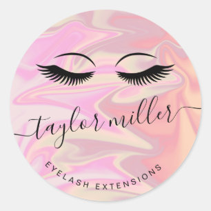 Modern elegant holographic eyelash extensions classic round sticker