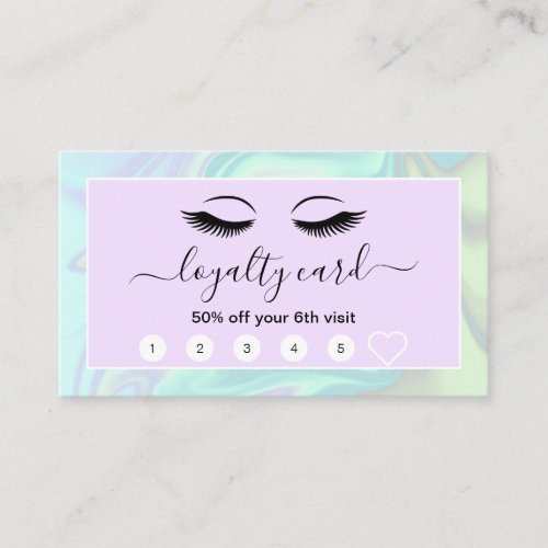 Modern elegant holographic eyelash extensions loyalty card