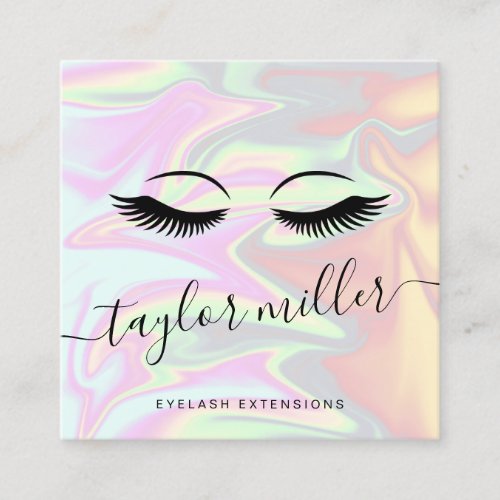 Modern elegant holographic eyelash extensions square business card