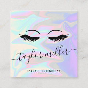 Modern elegant holographic eyelash extensions square business card