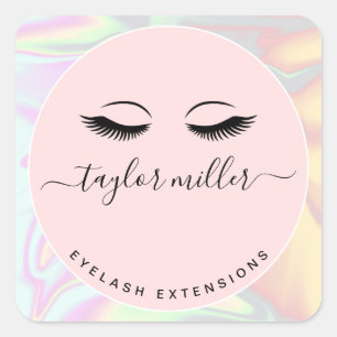Modern elegant holographic eyelash extensions square sticker
