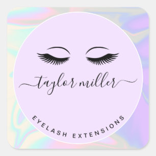 Modern elegant holographic eyelash extensions square sticker