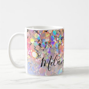Modern Elegant Holographic Glitter Black Custom Coffee Mug