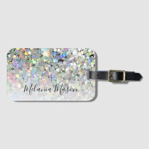 Modern Elegant Holographic Glitter Custom Girly Luggage Tag