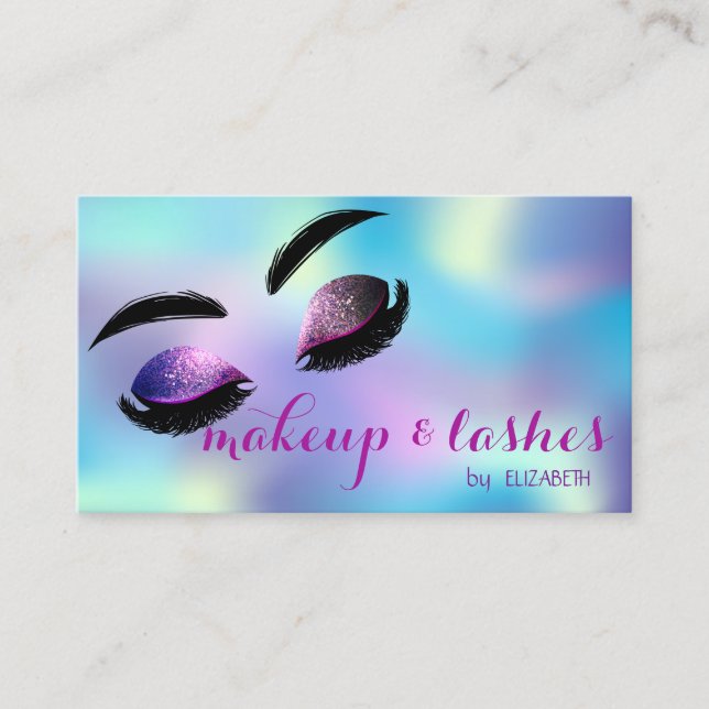 Modern Elegant Holographic Glitter Lashes,Makeup Business Card (Front)