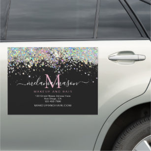 Modern Elegant Holographic Glitter Stylish Black Car Magnet
