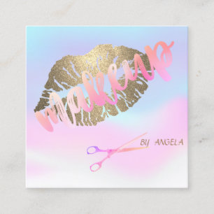 Modern Elegant Holographic Glittery Lips,Scissors Square Business Card