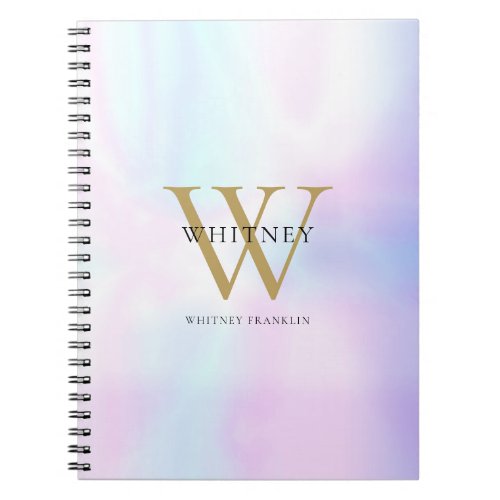 Modern Elegant Holographic Gold Monogram Name Notebook