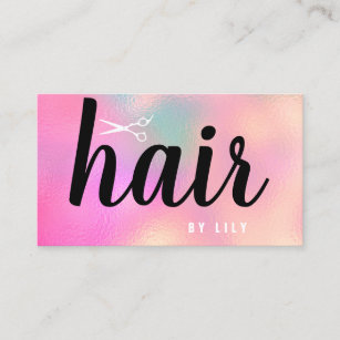 Modern elegant holographic hairstylist scissors business card