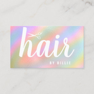 Modern elegant holographic hairstylist scissors business card