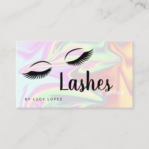 Modern elegant holographic lashes  brows business card