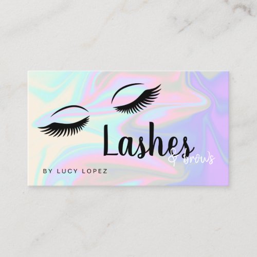Modern elegant holographic lashes  brows business card