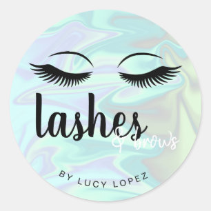 Modern elegant holographic lashes & brows classic round sticker