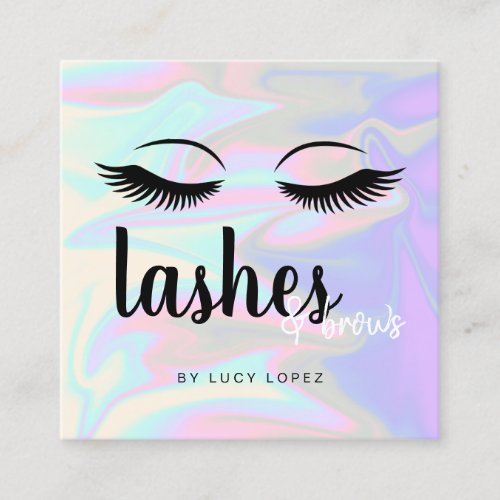 Modern elegant holographic lashes  brows square business card