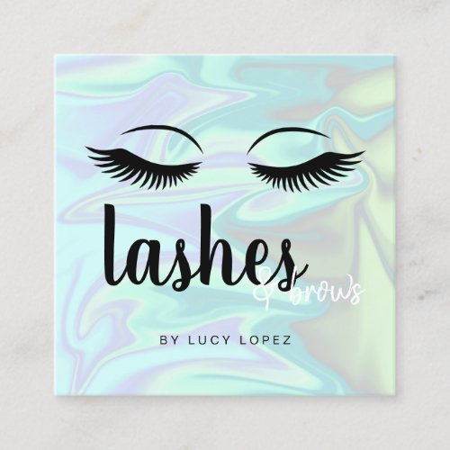 Modern elegant holographic lashes  brows square business card