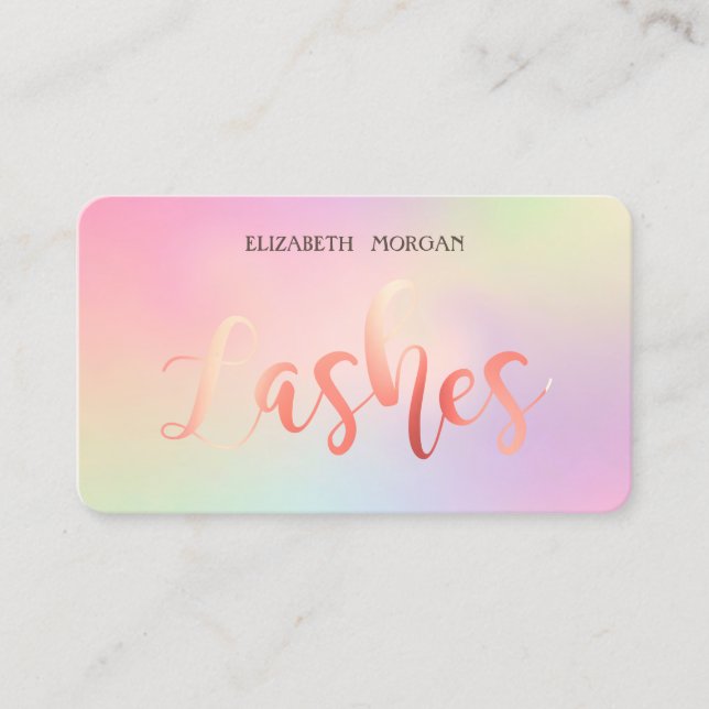 Modern Elegant Holographic,Lashes ,Makeup Artist Business Card (Front)