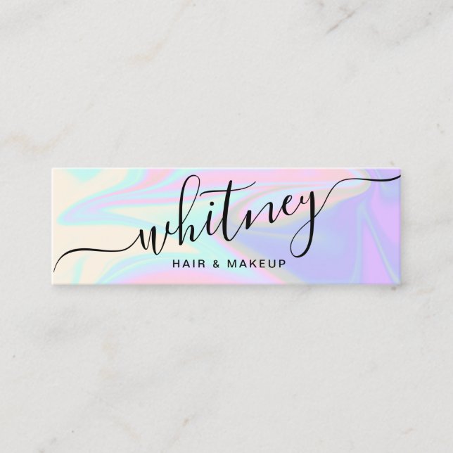 Modern elegant holographic makeup & hair mini business card (Front)