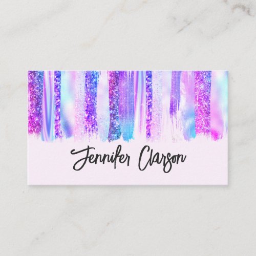 Modern Elegant Holographic Purple Brushes Girly Business Card