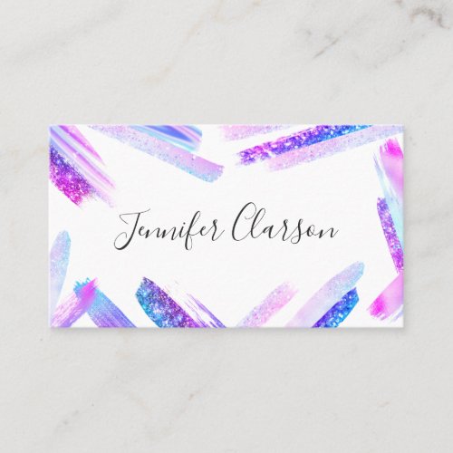 Modern Elegant Holographic Purple Brushes White Business Card