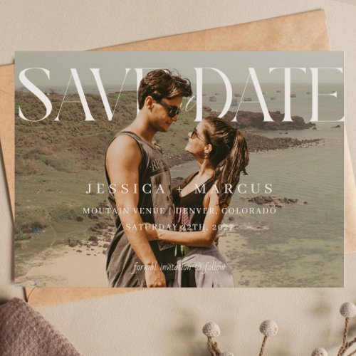 Modern Elegant Horizontal Script Wedding Photo Save The Date
