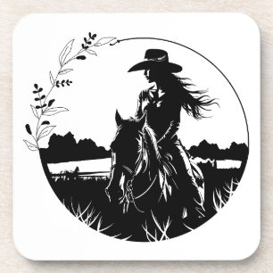 Modern Elegant Horse Cowgirl Western Equestrian Beverage Coaster
