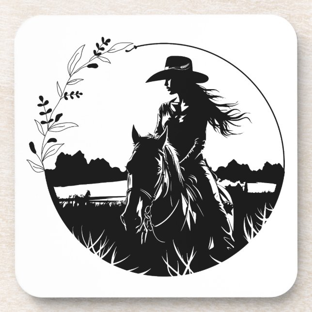 Modern Elegant Horse Cowgirl Western Equestrian Beverage Coaster (Front)