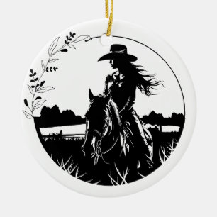 Modern Elegant Horse Cowgirl Western Equestrian Ceramic Ornament