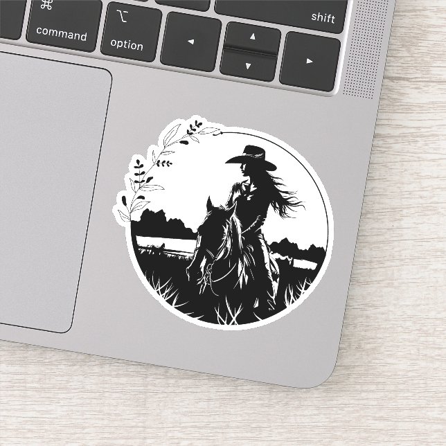 Modern Elegant Horse Cowgirl Western Equestrian Sticker (Detail)