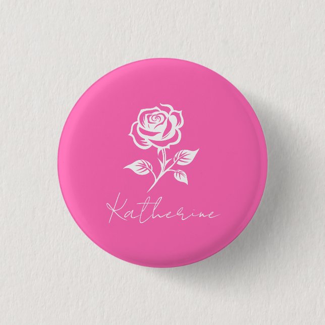 Modern Elegant Hot Pink And Rose Custom Name Button (Front)