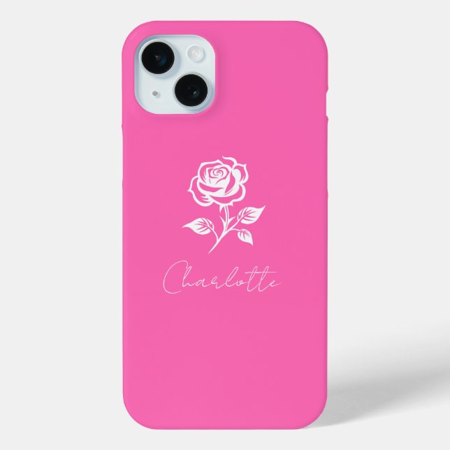 Modern Elegant Hot Pink And Rose Custom Name Case-Mate iPhone Case (Back)