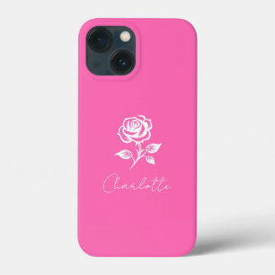 Modern Elegant Hot Pink And Rose Custom Name iPhone 13 Mini Case