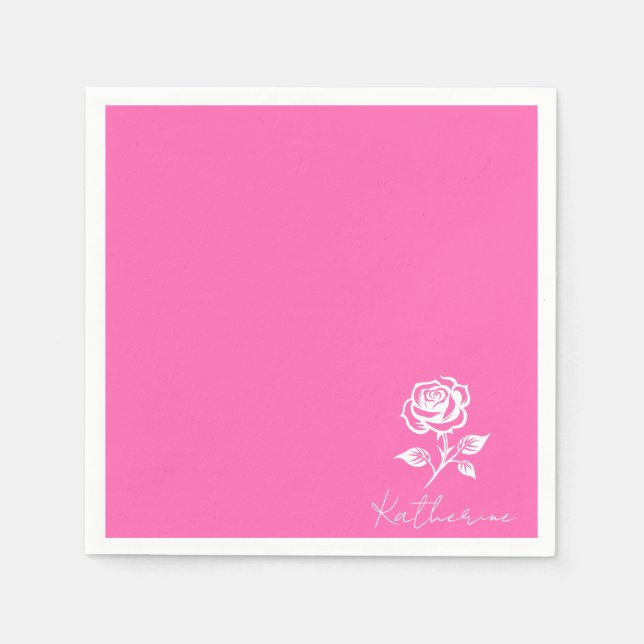 Modern Elegant Hot Pink And Rose Custom Name Napkins (Front)
