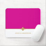 Modern Elegant Hot Pink Gold Name Mousepad<br><div class="desc">This modern and elegant mouse pad features hot pink and white colors with gold dots divider. Customize with your name or business name.</div>