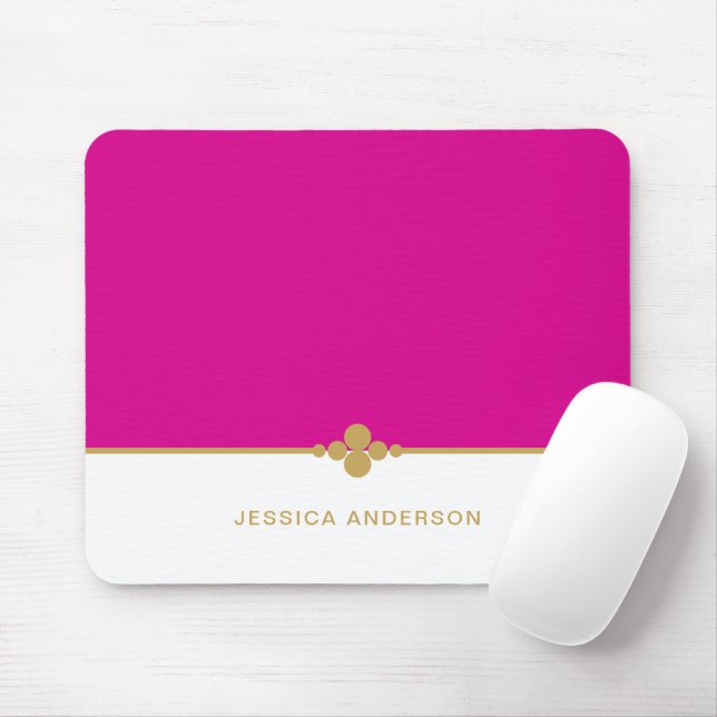 Modern Elegant Hot Pink Gold Name Mousepad (With Mouse)