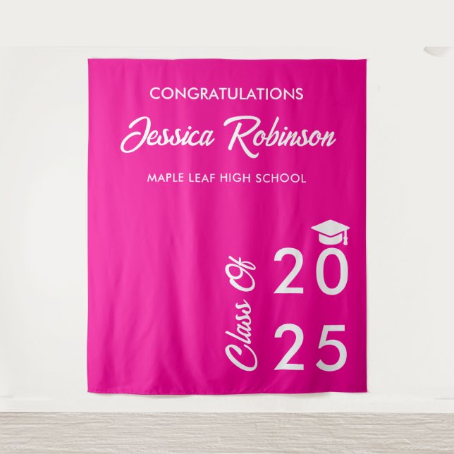 Modern Elegant Hot Pink Graduation Photo Backdrop (Front)