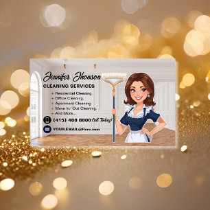 Modern Elegant Housekeeper Lady Cleaning Service Business Card Magnet