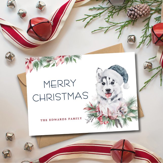 Modern Elegant Husky Dog Merry Christmas  Holiday Card (Creator Uploaded)