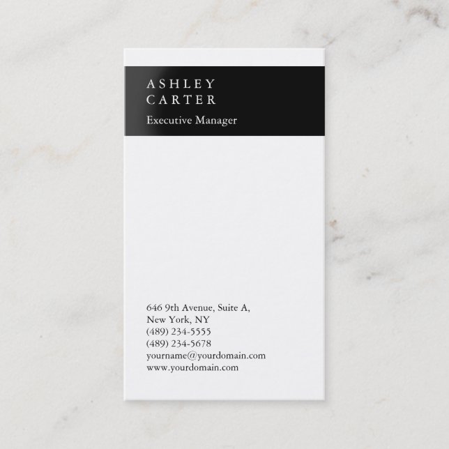 Modern elegant impressive black white plain business card (Front)