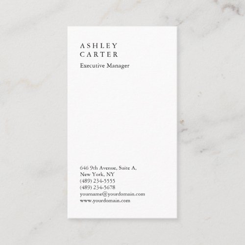 Modern elegant impressive white plain manager business card
