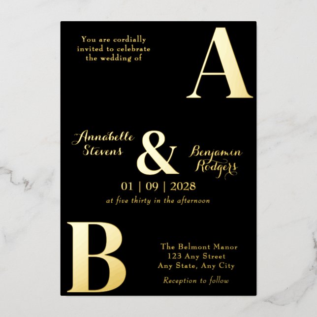 Modern Elegant Initial 2 Wedding Foil Invitation (Front)