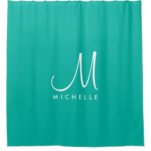 Modern Elegant Initial Name Monogram Template Teal Shower Curtain