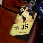 Modern Elegant International Travel  Luggage Tag<br><div class="desc">A nice travel themed design,  personalized with your own name and initials...  graphic image of a black worldmap and airplane</div>