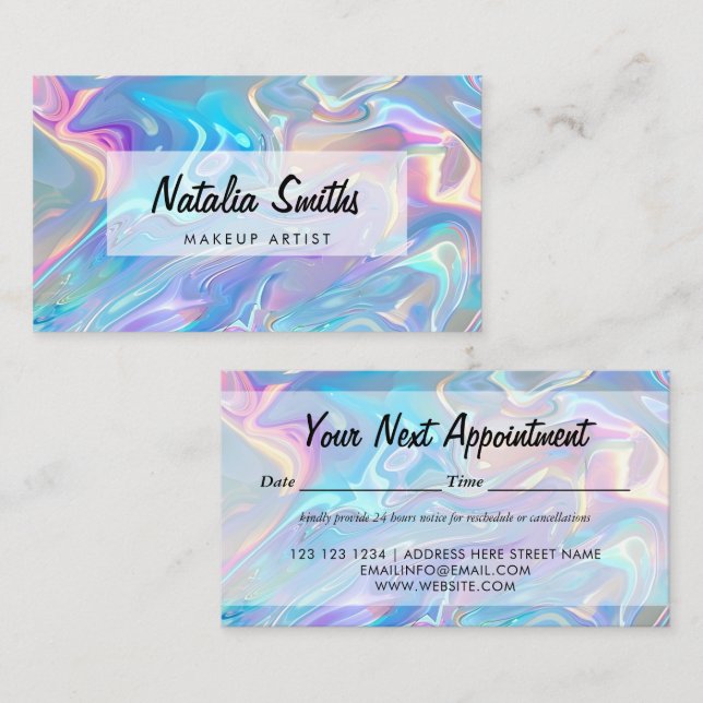 Modern Elegant Irediscent Holographic Appointment Card (Front/Back)