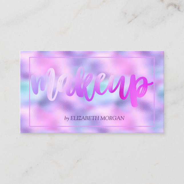 Modern Elegant Iridescent  Holographic Makeup Business Card (Front)
