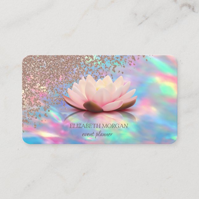 Modern Elegant Iridescent Opal Diamonds Lotus Business Card (Front)