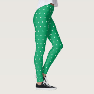 Modern Elegant Irish Shamrock Green Clover Leggings