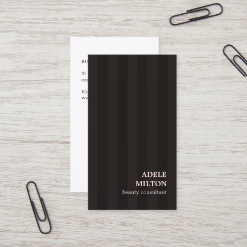 Modern Elegant Ivory Black Stripes Rose Beauty Business Card